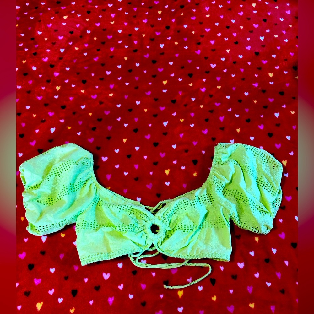 Green Puff Sleeve Crop Top